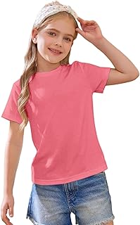 Camiseta de verano para niñas, elegante, ligera, de manga corta, color liso, cómoda y suave, camiseta casual para niños