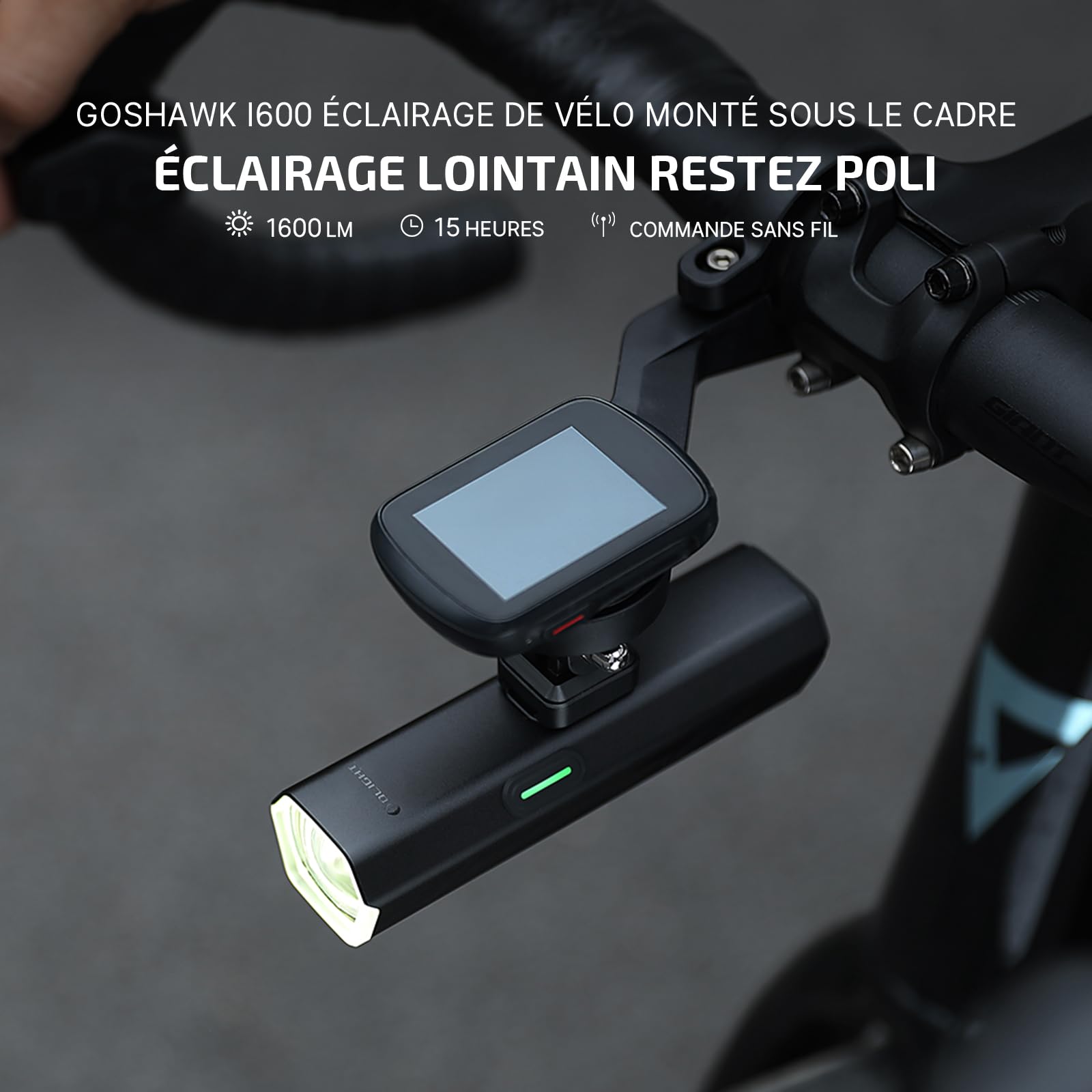 OLIGHT Goshawk 1600 Lampe de vélo télécommandée sans Fil 1600 Lumens | Lampe Velo Led Puissantes Rechargeable Étanche IPX6 pour VTT, Vélo de Route et Cyclisme Nocturne