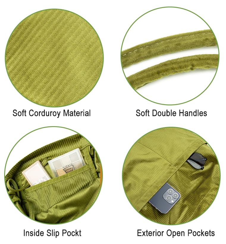 Image of Corduroy Tote Bag for Women Hobo Shoulder Bag Large Capacity Purse Shopper Travel Casual Green Handbag