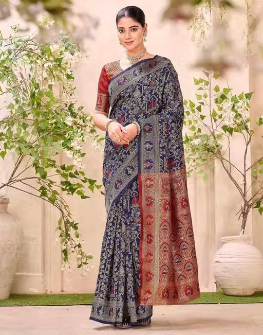 Image of Yashika Women's Banarsi Silk Saree with Blouse Piece for Traditional Ethnic Wear Sari