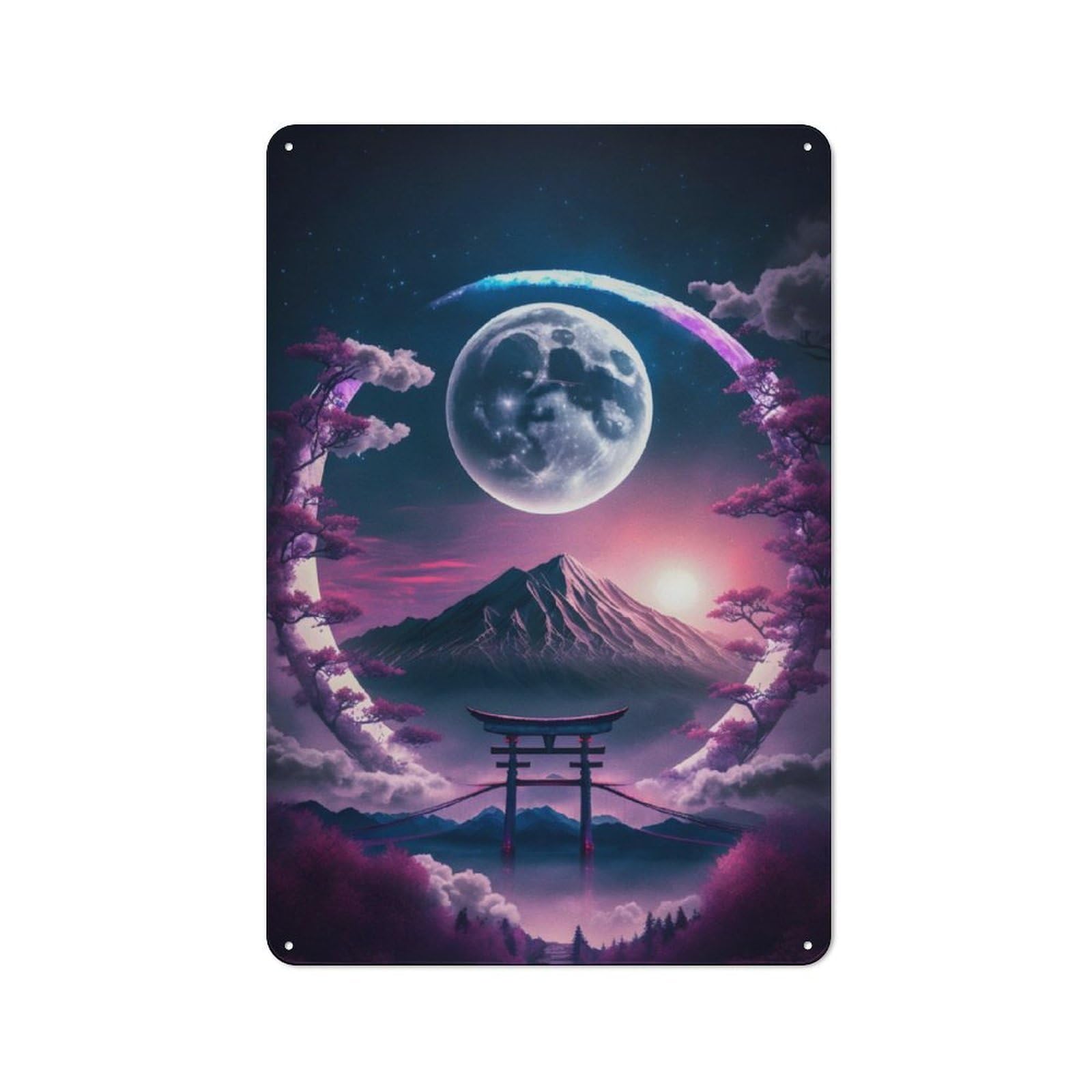 Junmoney Torii Gate And Moonlight Loft Style Metal Wall Sign 30X20cm Featuring Studio Wall Art For Loft, Studio, Office Or Creative Room