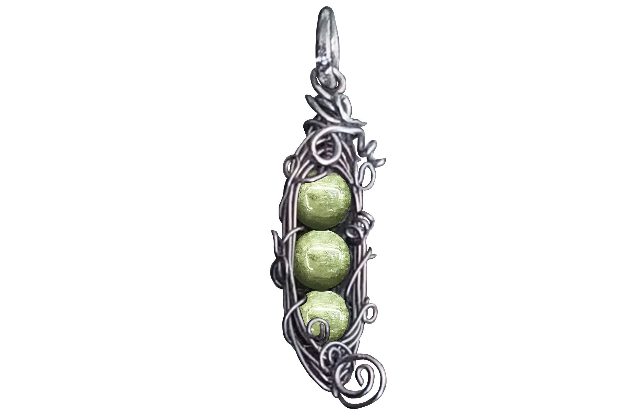 Green Kyanite Customizable Peas in a Pod PeaPod (1,2,3,4,5 or 6) Necklace Wire Wrapped in Steel/Silver/Copper/Bronze/Copper/Titanium/Black Iron/14k Gold/14k Rose Gold/Black Niobium