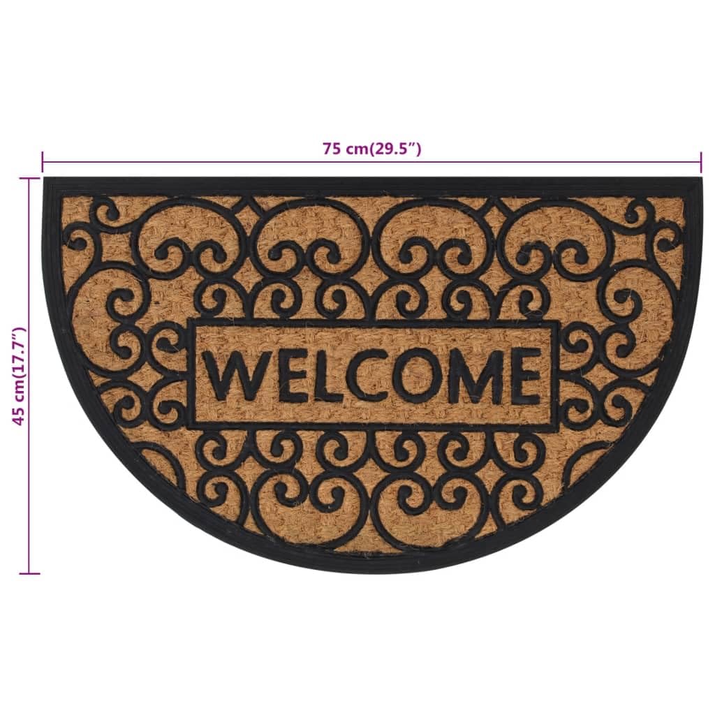 Felpudo semicircular 45 x 75 cm de goma y fibra de coco antideslizante para entrada, pasillo, terraza y jardín, resistente, impermeable, fácil de limpiar