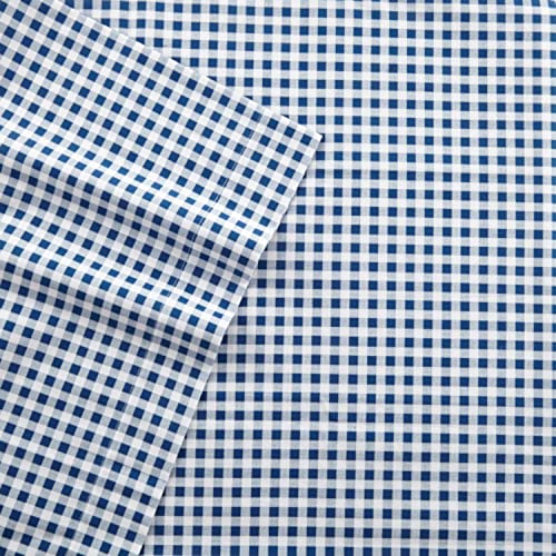 Image of Poppy & Fritz - Twin Size Sheet Set, 100% Long-Staple Percale Cotton Bedding, Crisp & Cool, Deep Pockets, Bed Sheets with Matching Fitted Sheet & Pillowcase (Gingham Plaid Navy)