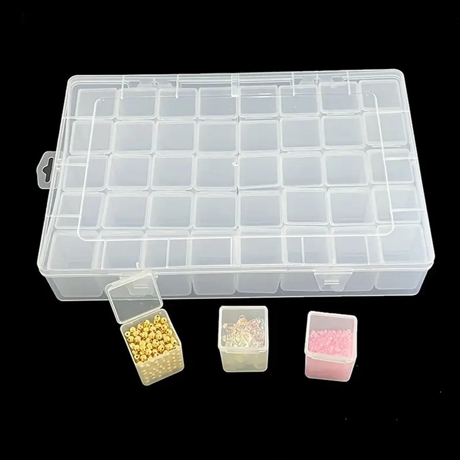 Aufbewahrungsbox für Kleinteile Haushalt, durchsichtige, Geteilte Kunststoffbox mit Deckel, transparenter Behälter für Schubladensortierung und Bastel Aufbewahrungskoffer