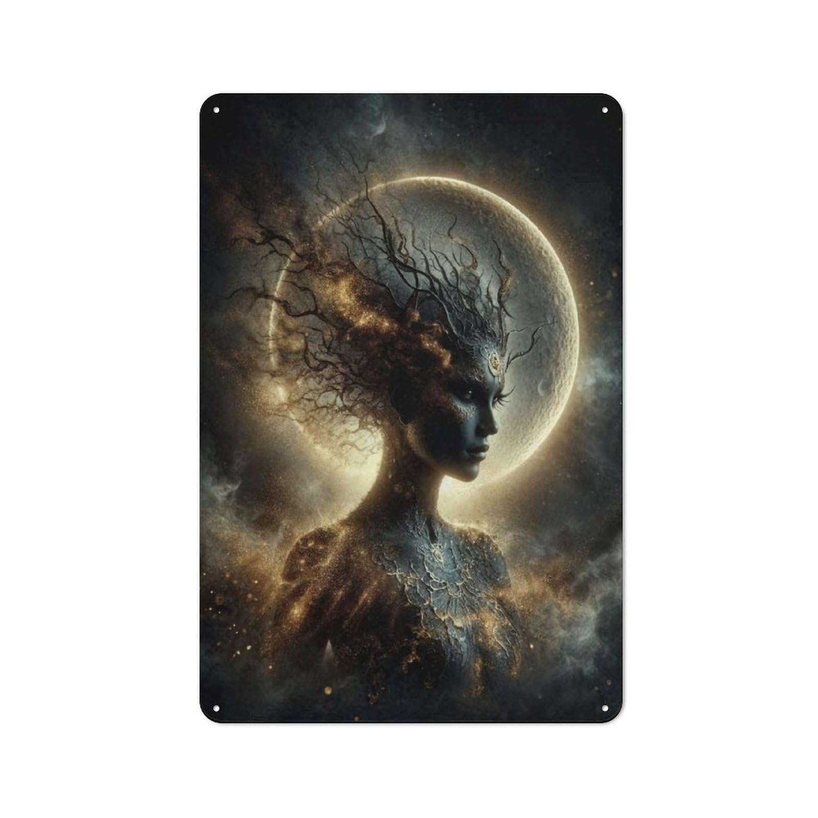 Junmoney Style Celestial Woman With Moon Background Retro- Tin Sign 30X20cm For Guest Room Or Hallway, A Christmas Gift For People Styling Guest Room And Hallway