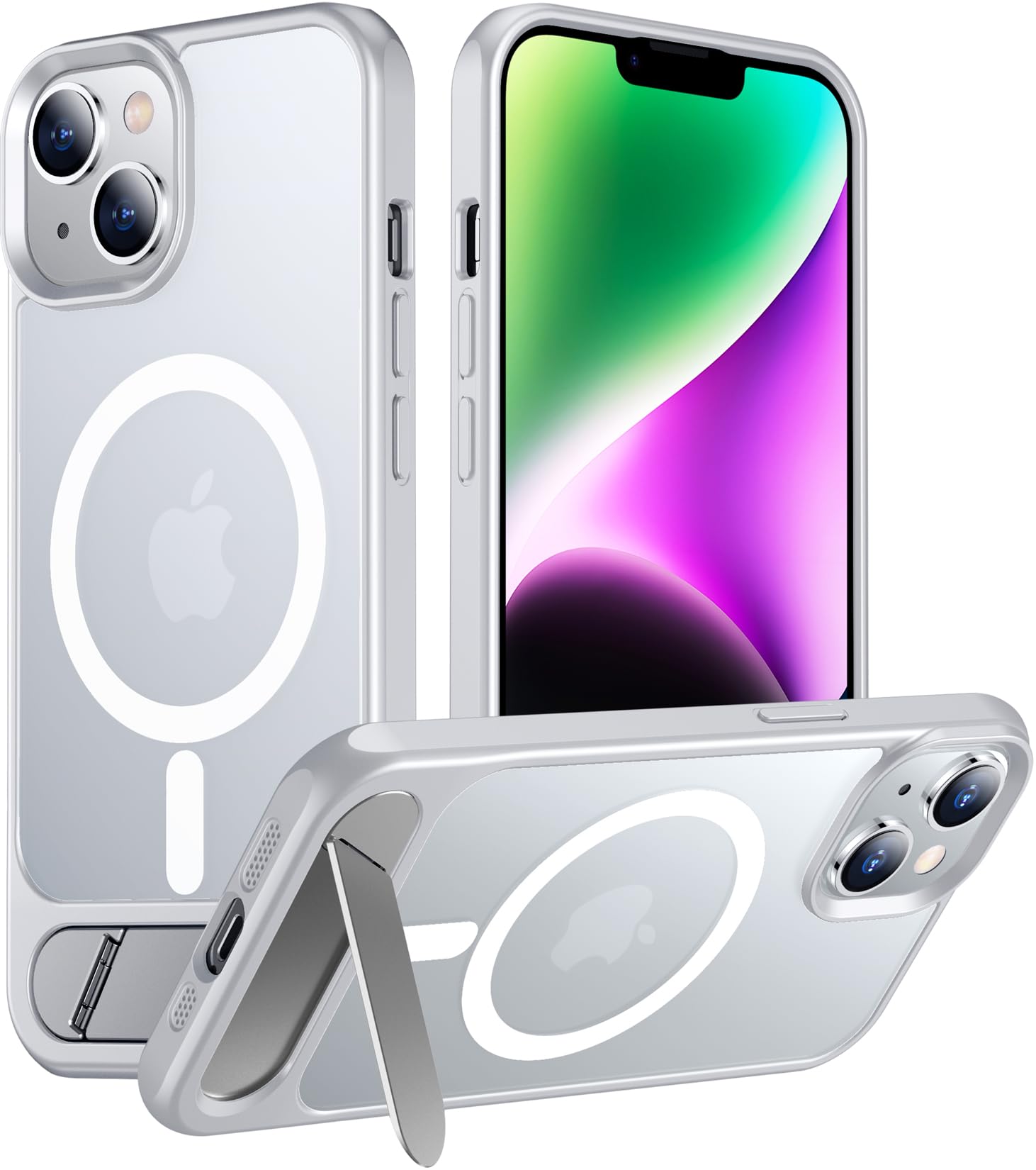Temdan Magnetic Compatible with iPhone 14 Case/iPhone 13 Case,[Built-in Invisible Kickstand][Compatible with MagSafe][Military Grade Shockproof] Slim Translucent Matte Phone Case for iPhone 14/13 6.1"