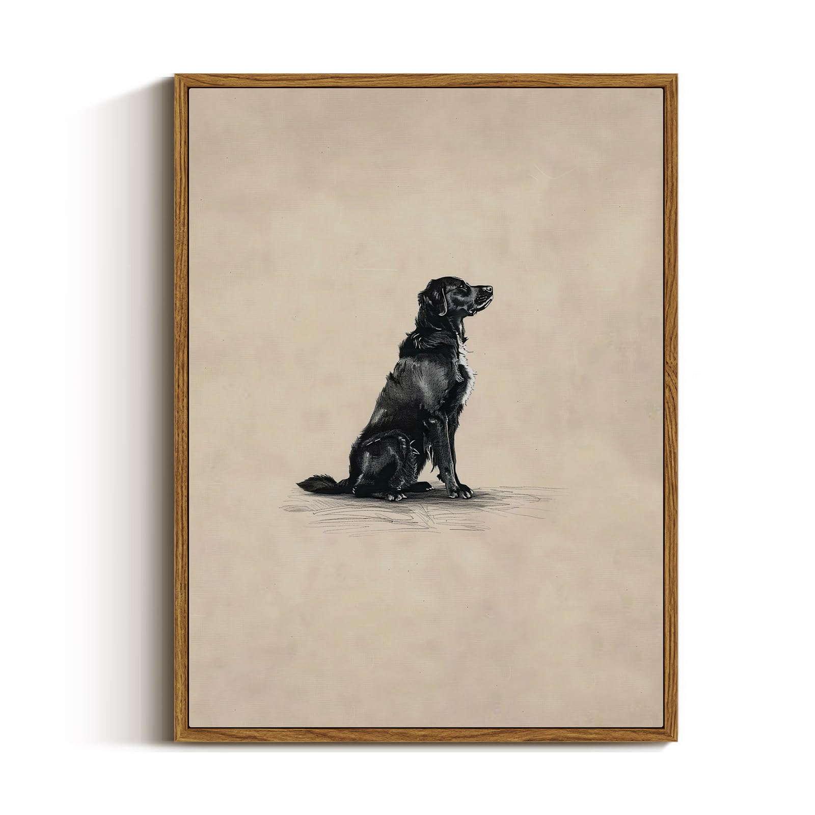 VIYYIEA Vintage Framed Black Dog Wall Art, Bedroom Living Room Minimalist Animal Art Decor, Antique Dog Canvas Print Paintings, Home Farmhouse Retro Still Life Decor, 12x16 Inch