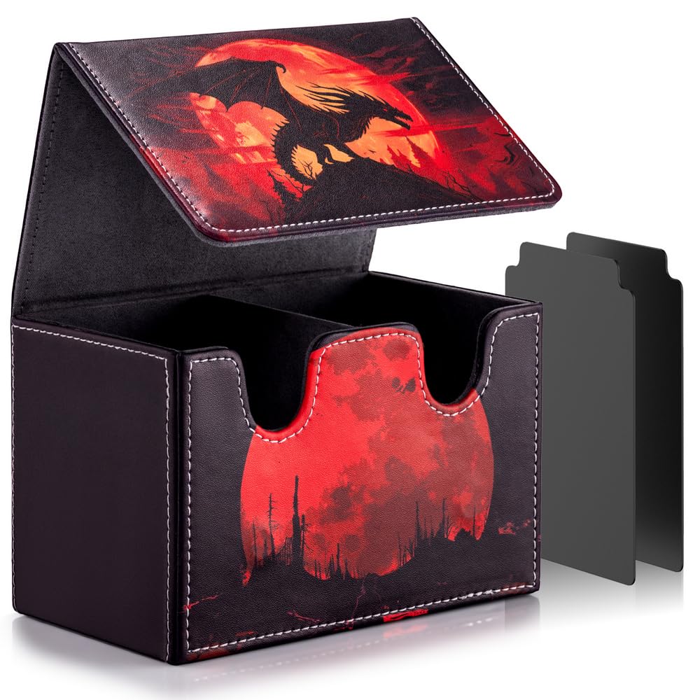 JoyHood Caja de Tarjetas con 2 Separadores, Card Deck Box para de 110+ Tarjetas, Caja de Tarjetas Compatible con Tarjetas MTG/YGO/TCG/OCG, Dragón de la Luna de Sangre