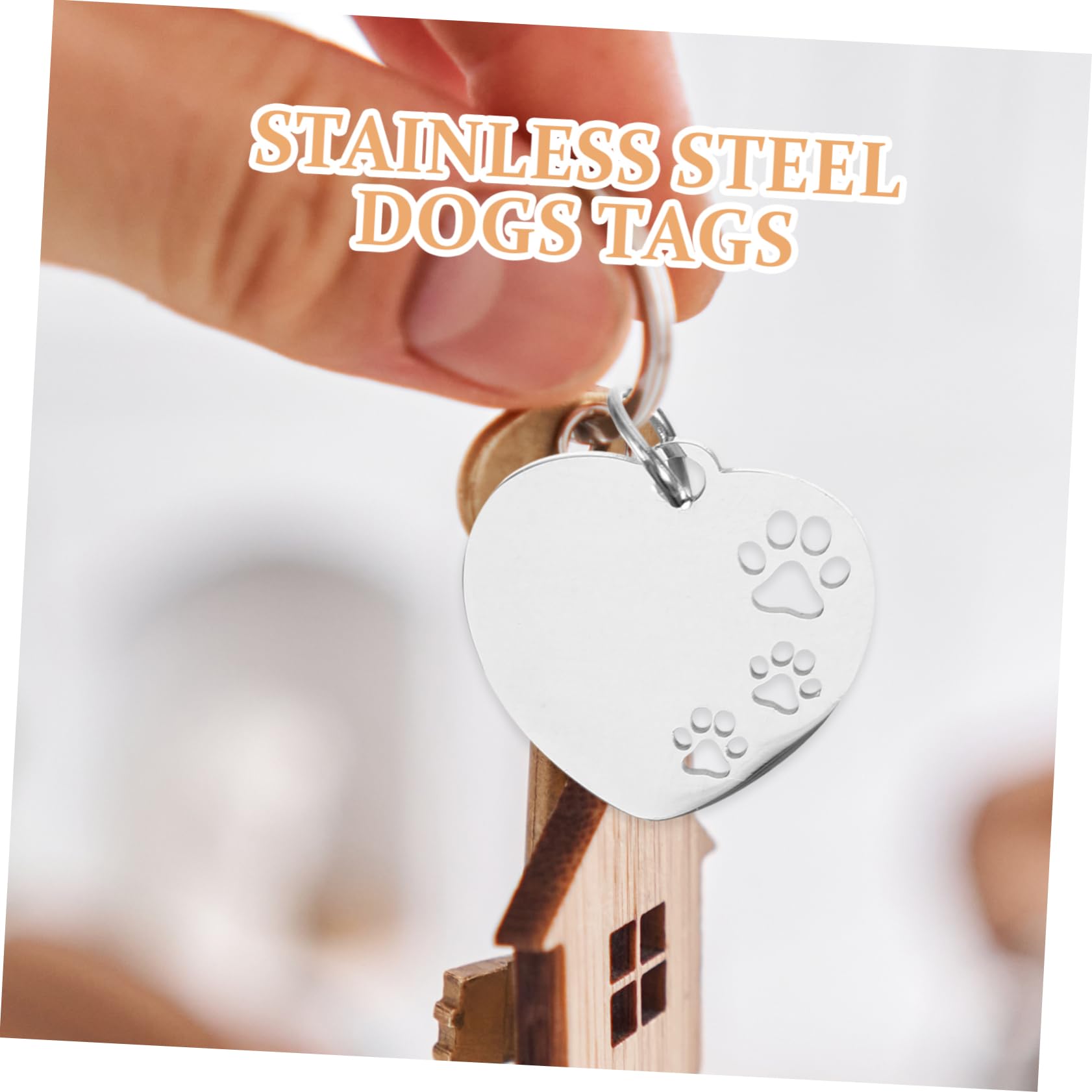 Sosoport 50pièces Étiquettes Acier Forme De Cœur avec Motif De Patte Creuse pour Animaux Plaques Identification pour Chiens Et
