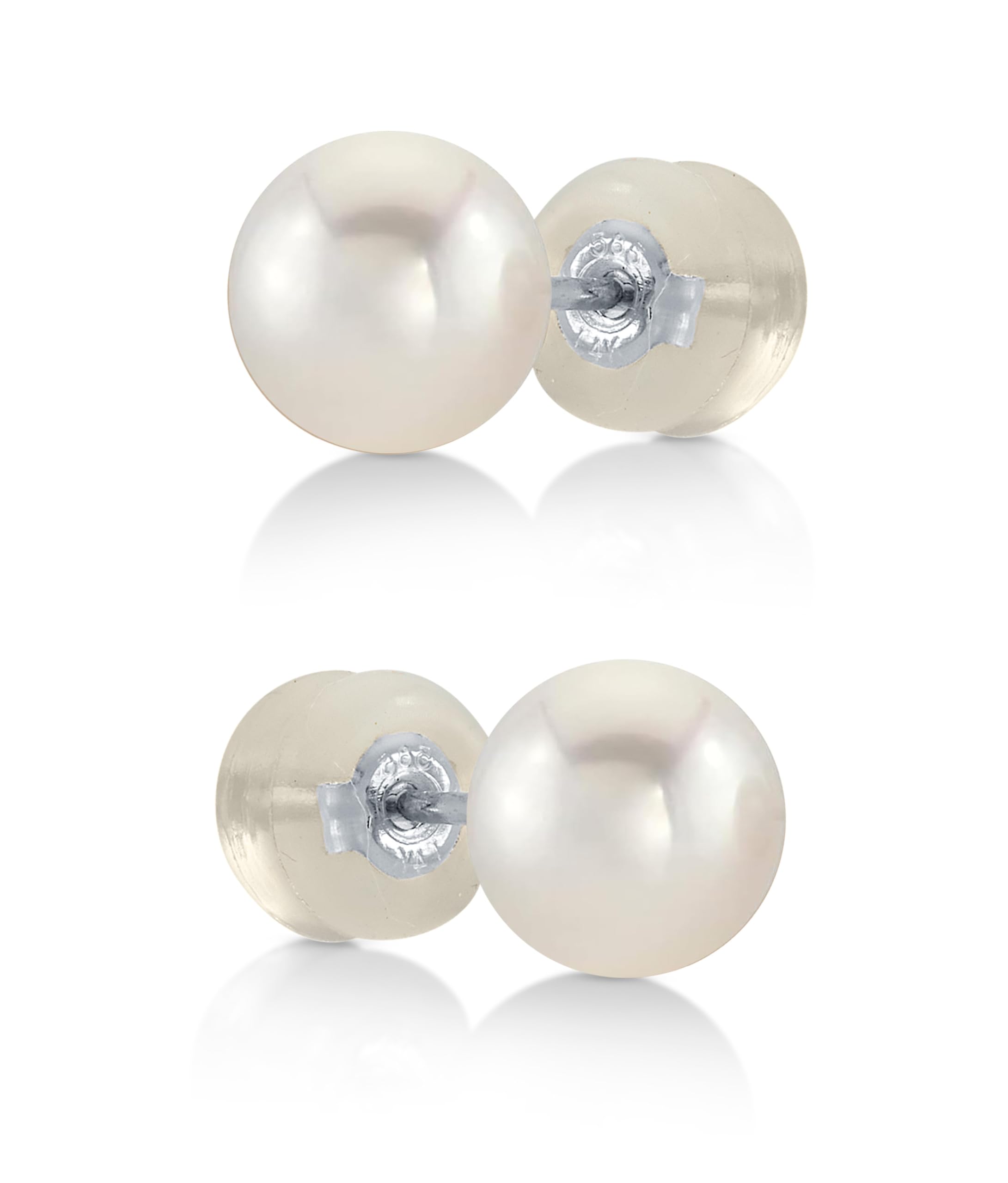 Real Pearl Stud Earrings for Women, 14K Gold Genuine Cultured Freshwater Pearls, Classic Round White Pearl Jewelry Gift for Women, Hypoallergenic Fine Jewelry