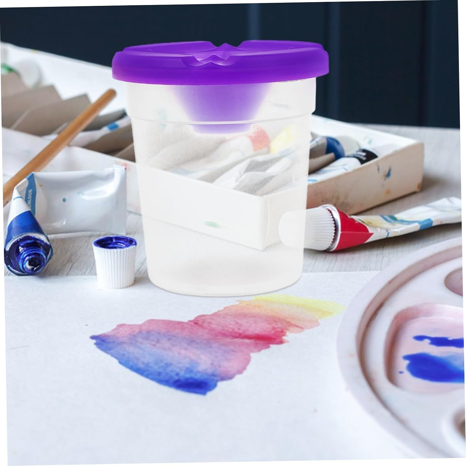 6pcs Plastic Palette Cups Leakproof Spill Boys and Girls Cups Lids Art Painting Supplies Drawing for Boys and Girls School Random Color