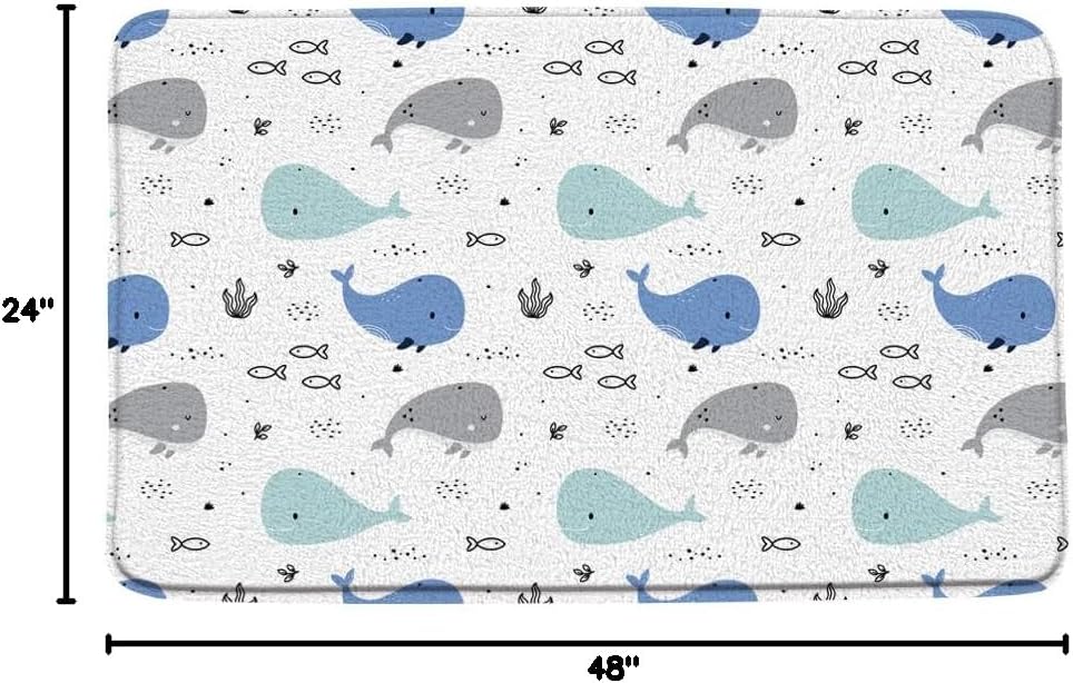 Cartoon Whale Bath Mat Funny Cute Blue Gray Underwater Fish Abstract Nautical Ocean Sealife Microfiber Memory Foam Bathroom Rug Doormat Toilet Floor Rug,24x48 Inch