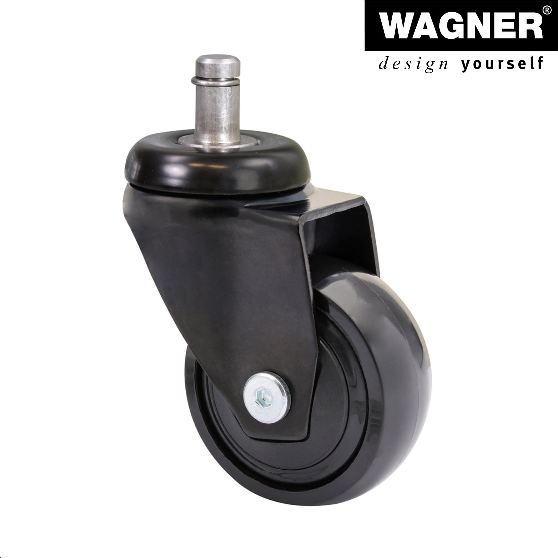WAGNER Ultra-maniable 360° - 3C - roulettes pivotantes design/roulettes de meuble 5pcs. set - noir, souple, roulement à billes, tige 11 x 22 mm, Ø 50 mm, charge max. 50 kg/roulette - 02225261
