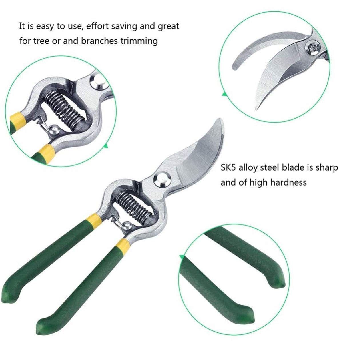 Gartenschere für die Gartenarbeit, Gartenschere, Stahlklinge, Baumschere, ergonomischer Komfort, Gartenschere, Bypass-Gartenschere, Trimm-Grünschere, Werkzeug mit Verriegelung für