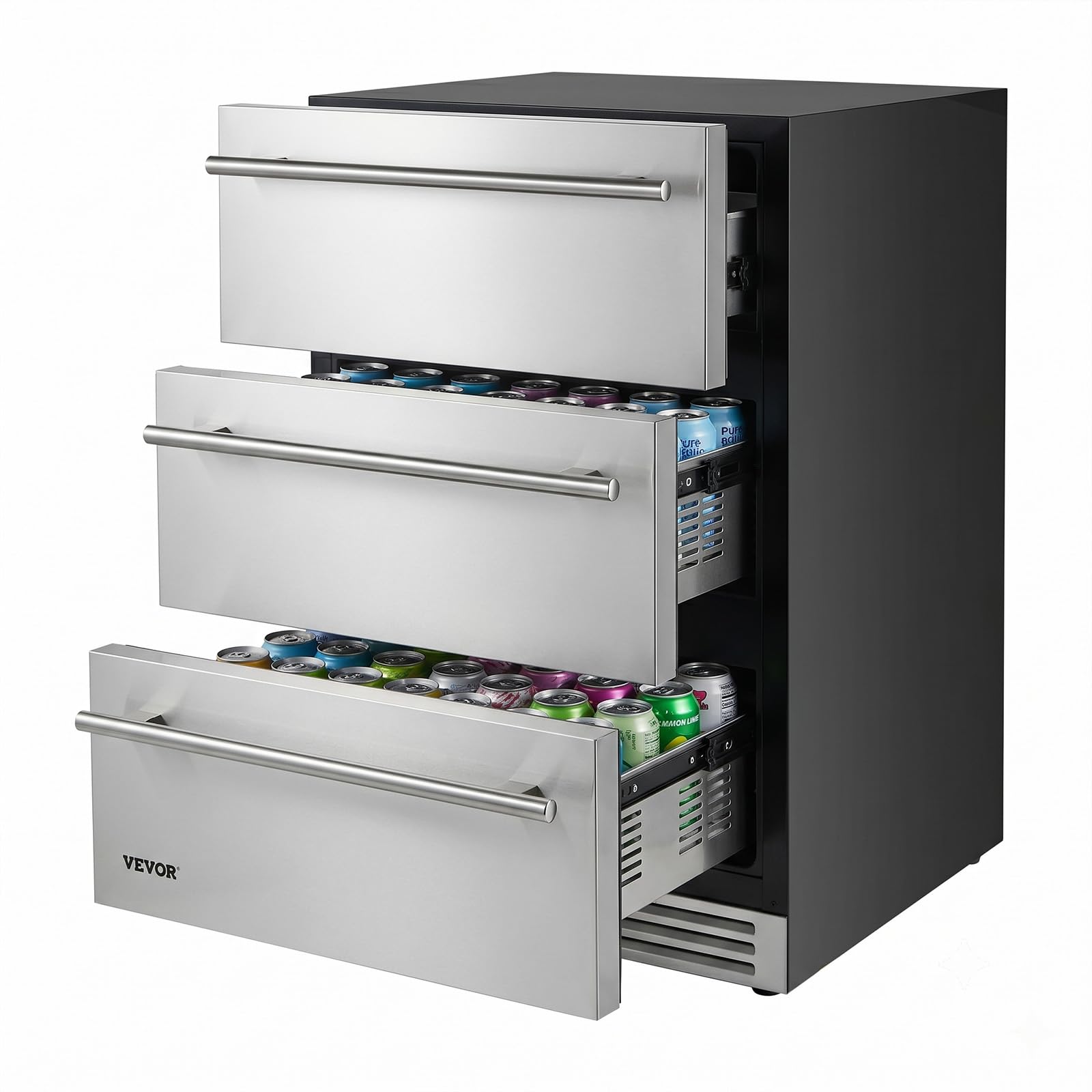 VEVOR 24 in 3-Drawer Refrigerator 5 cu ft Beverage Cooler Stainless Steel