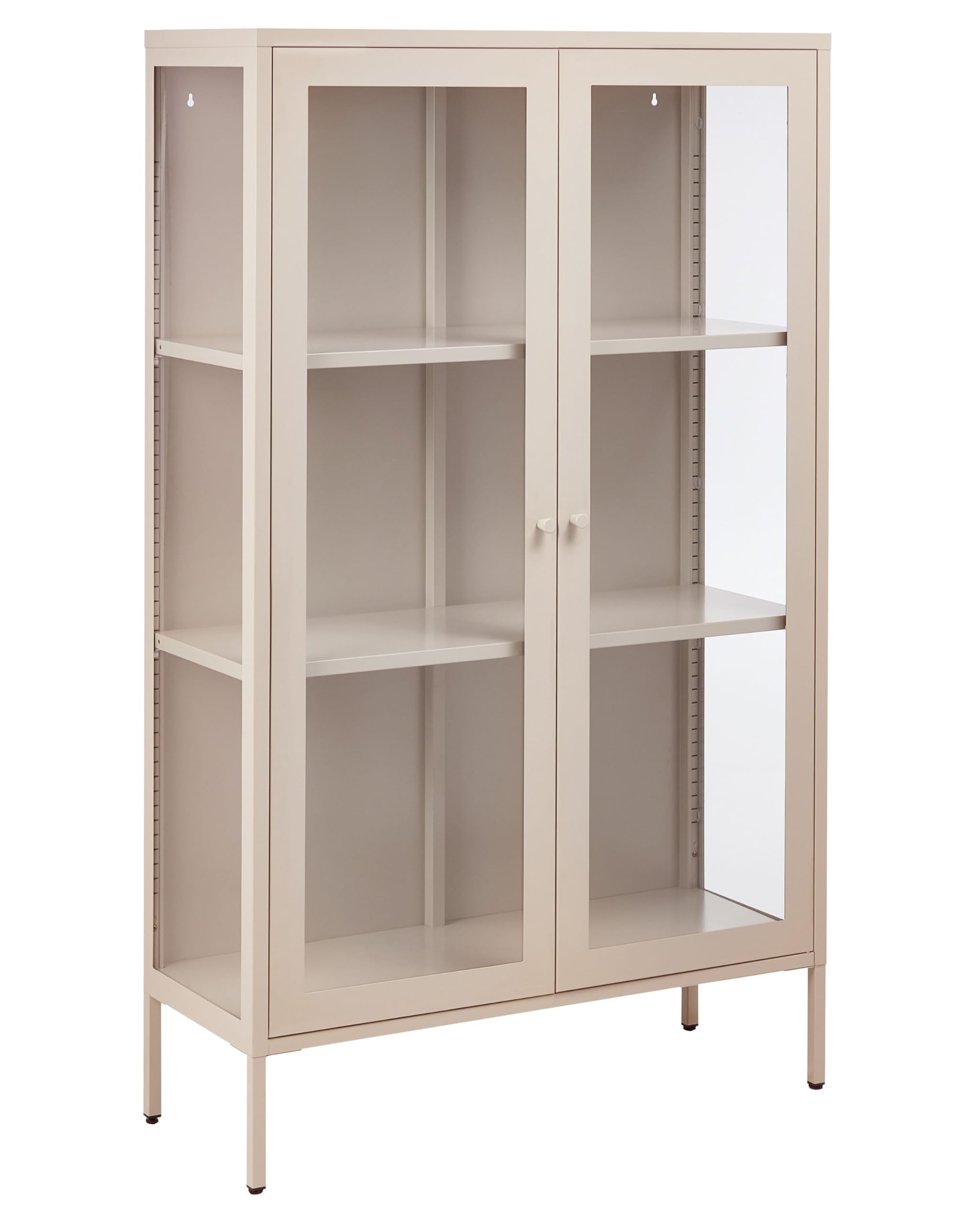 Vitrine Stahl beige mit 2 Glastüren Metallschrank Industrie-Design Nash