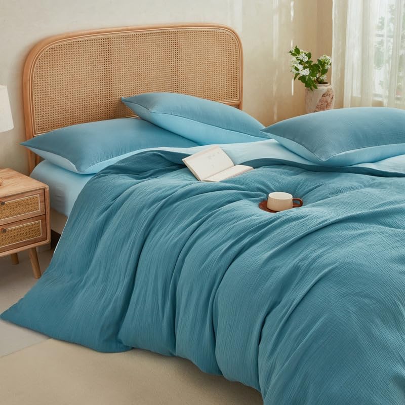 Gezu Baumwolle Bettwäsche Blau Babyblau Grau 200x200cm 3 Tei