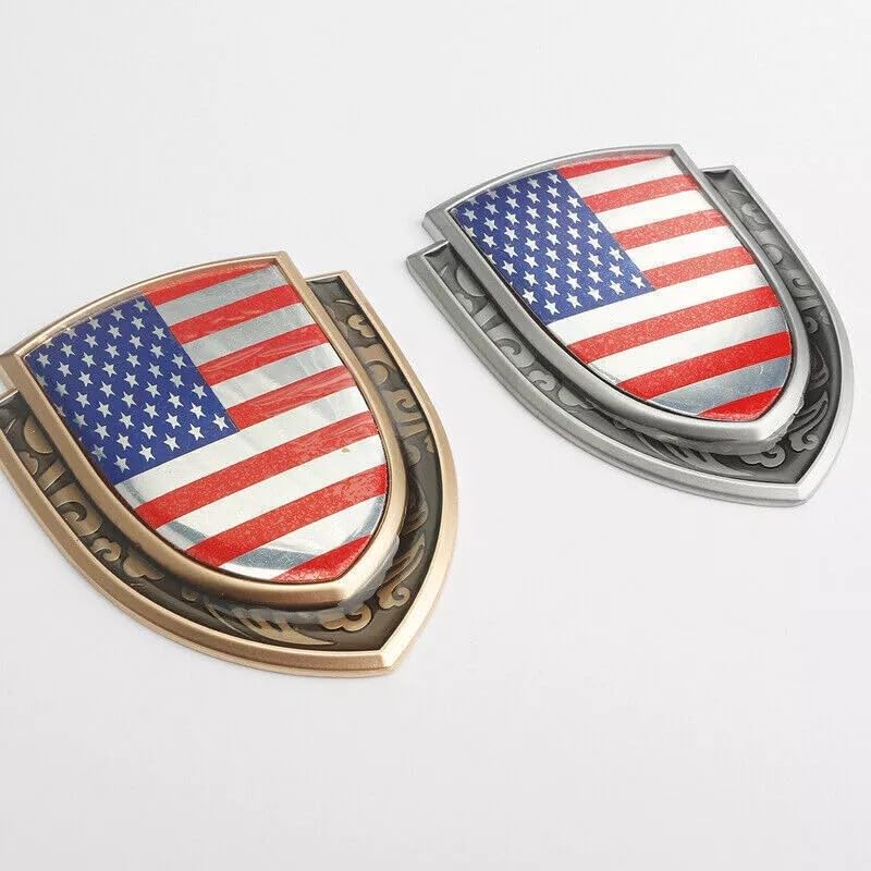 Image of 2Pc USA American Emblem 3D Metal Flag Car Emblem 3D Badge Decals Sticker (Blue Red Gold)