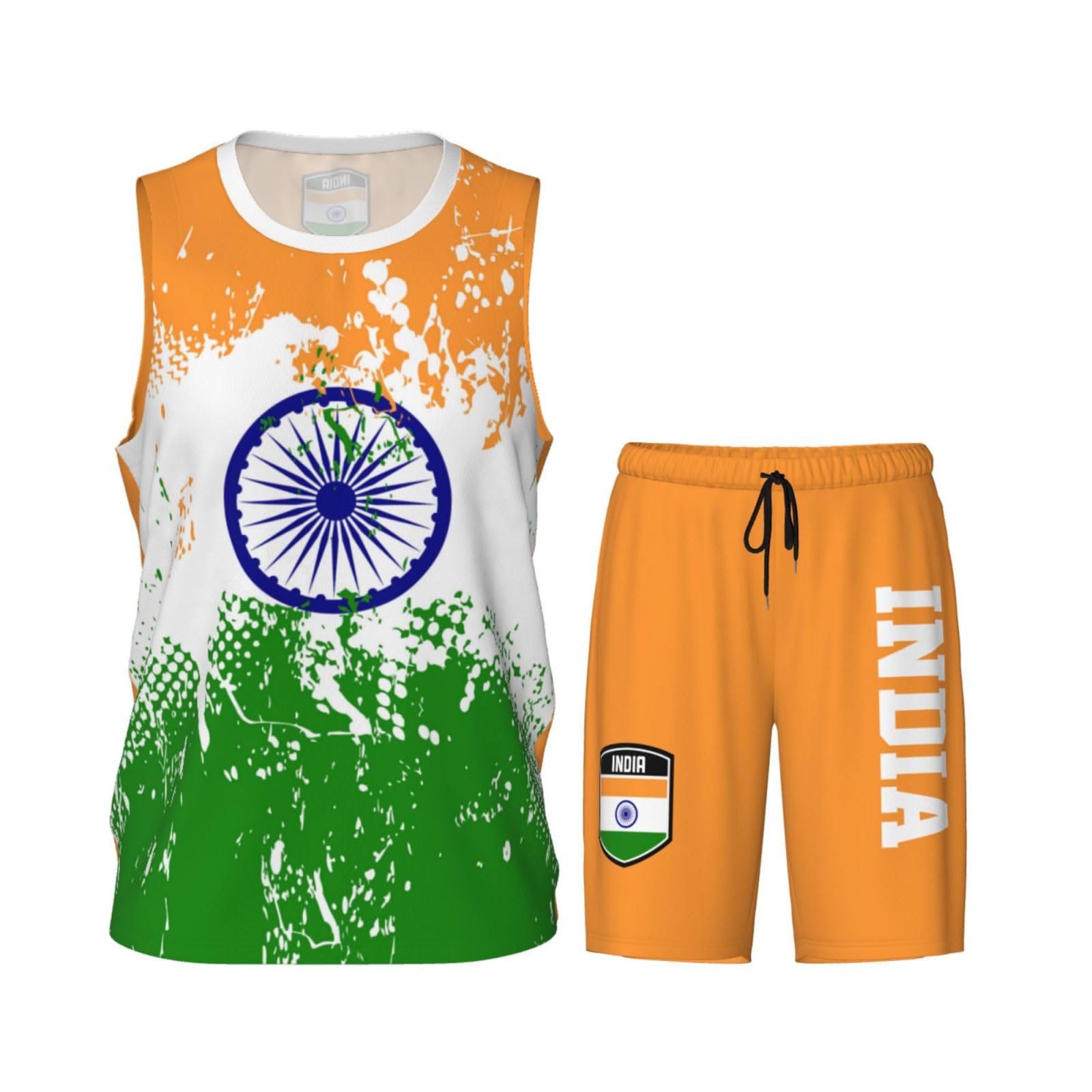 India Flag Grain (1) Basketball Jersey Uniform Suit for Men Women Adults Training Athletic Set