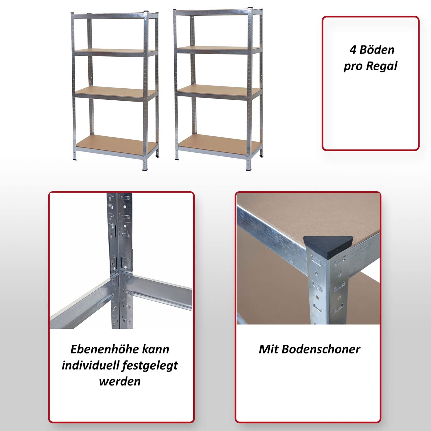 Mendler 2 x regał do dużych obciążeń HWC-D67, regał warsztatowy, regał wtykowy, 160 x 80 x 40 cm, nośność każdorazowo 320 kg ~ ocynkowany