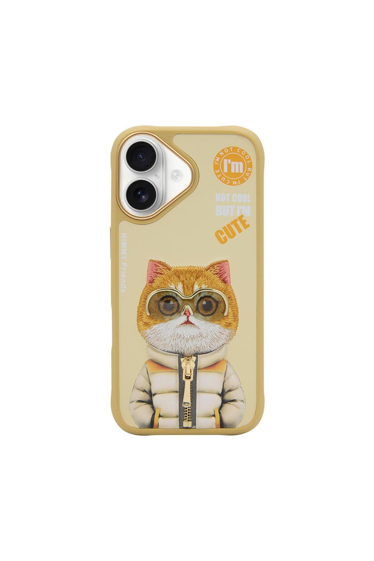 Nimmy COOL&Cute 2.0 Cat - Custodia per iPhone 16, colore: cachi