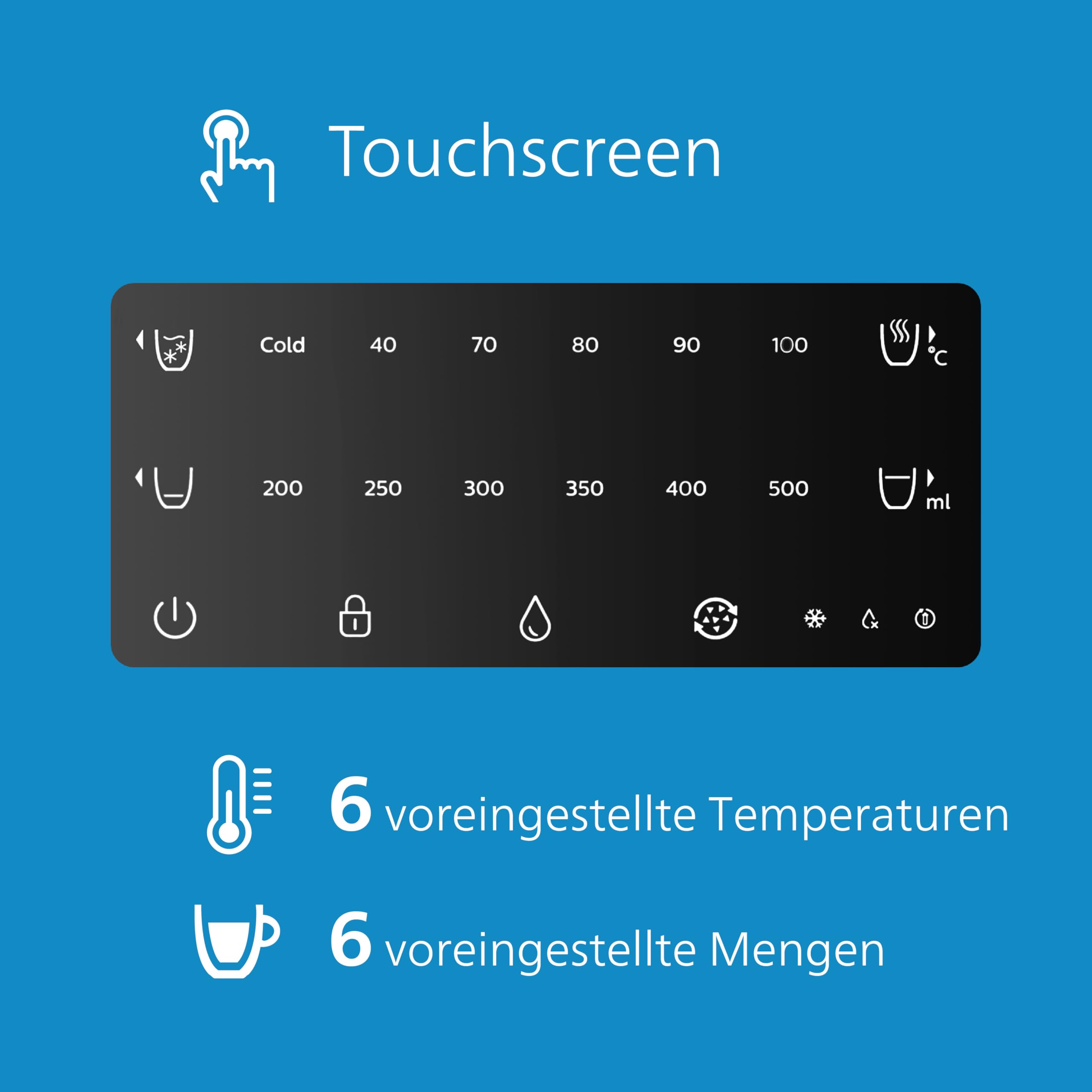 Philips Water All-IN-ONE-Wasserstation, Dispender für gefiltertes Heiß- und Kaltwasser, 2.8 L Fassungsvermögen, 6 Temperaturvoreinstellungen, Touchscreen ADD5980/31 Silber Schwarz Einheitsgröße