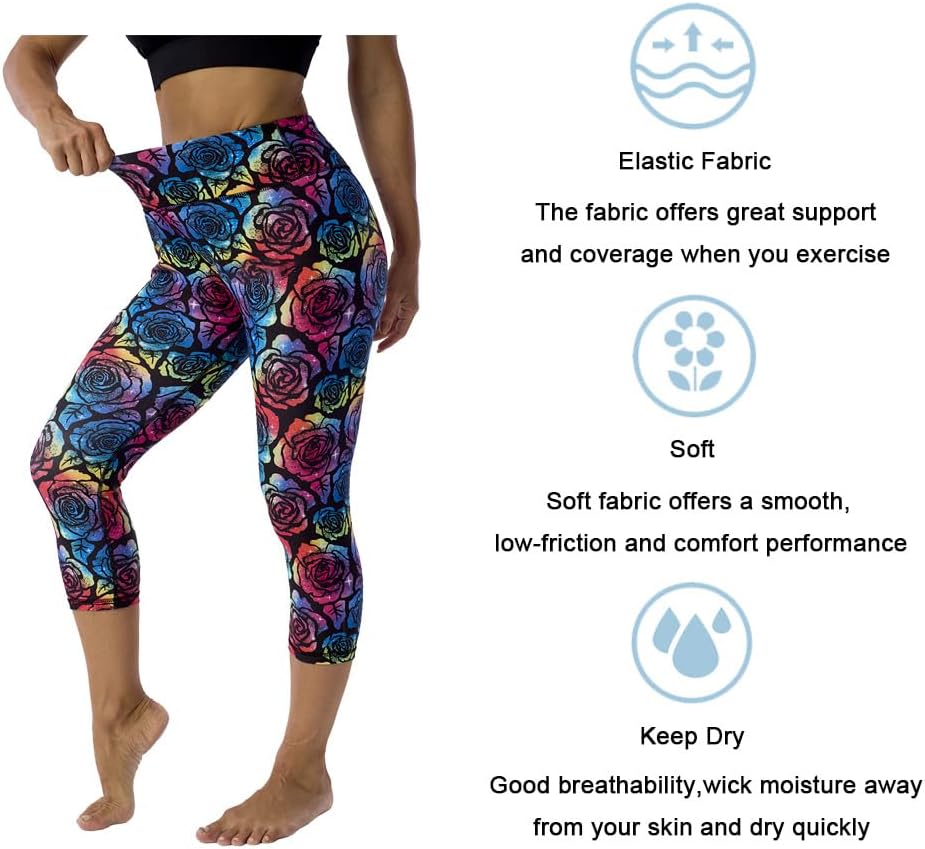 UIUO-UIPEU Pattern Printed Capri Leggings with Pockets for Women Tummy Control Workout Yoga Capris image 5