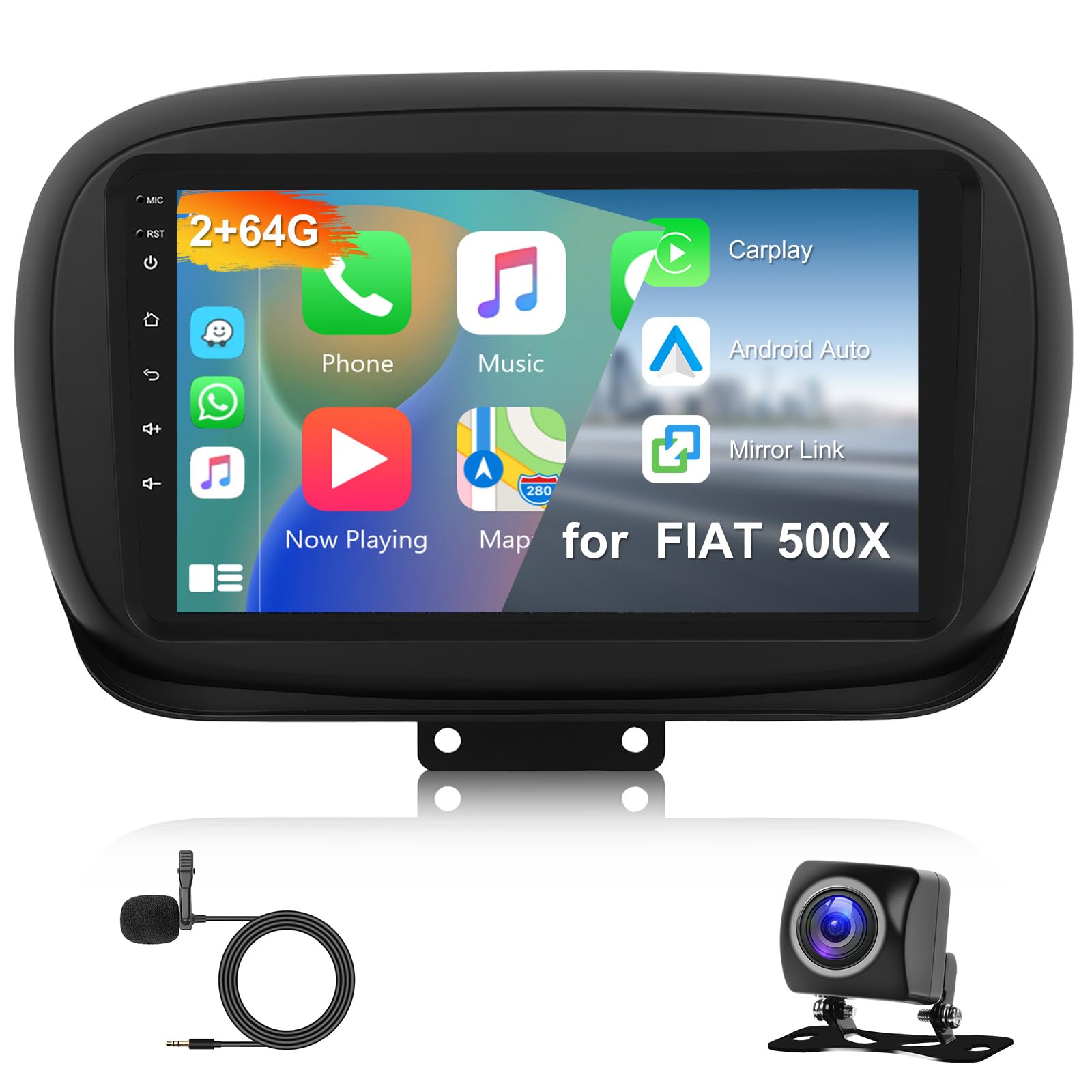 2G+64G Radio para FIAT 500X 2014 2015 2016 2017 2018 2019 2020 con Carplay Android Auto, Hodozzy Pantalla Android Coche 2 DIN de 9 Pulgadas con GPS WiFi Bluetooth Canbus,FM RDS HiFi Radio Cámara