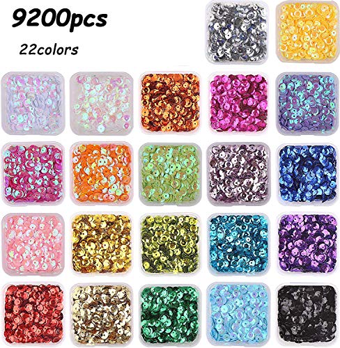 FINGOOO 9200Pcs 6mm Bulk Cup Sequins 22 Colors Round Loose Sequins for Crafts, Sewing, Sequin Slime, Wedding Christmas Decoration, DIY Arts Crafts, 110 Grams