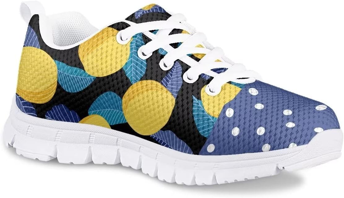 Girls Boys Cute Tennis Shoes Lightweight Soft Sport Sneakers Lace Up Lemon Butterfly Print Kids Running Shoes