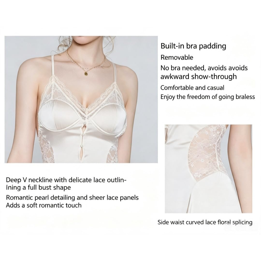 Bata Sexy Mujer Conjunto De Camisón/Bata Transparente con Top Halter De Satén, Aberturas, Cintura Ajustada Y Detalles De Perlas.