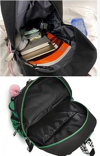 Miniatura 7 de Mochilas para niñas adolescentes con puerto USB, mochila negra linda que puede contener cuaderno de 15.6 pulgadas, Negro y rosado, 17.32*11.81*8.27