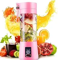Mini Liquidificador Portatil Mixer Juice Garrafa Portátil Cabo USB, 380ml, 6 Lâminas Inox, Shake Coqueteleira Elétrica Sem Fio Squeeze Recarregável,para Sucos e Vitaminas Cor Rosa