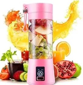 Mini Liquidificador Portatil Mixer Juice Garrafa Portátil Cabo USB, 380ml, 6 Lâminas Inox, Shake Coqueteleira Elétrica Sem Fio Squeeze Recarregável,para Sucos e Vitaminas Cor Rosa