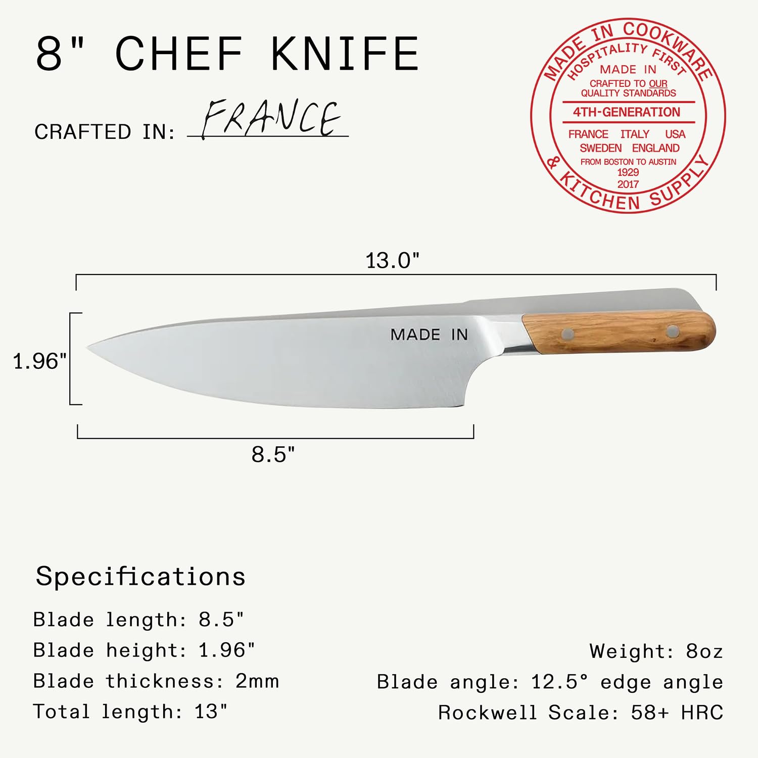 Made In Cookware - 8" Chef Knife - Crafted in France - Full Tang With Olive Wood Handle — Amazon image 5