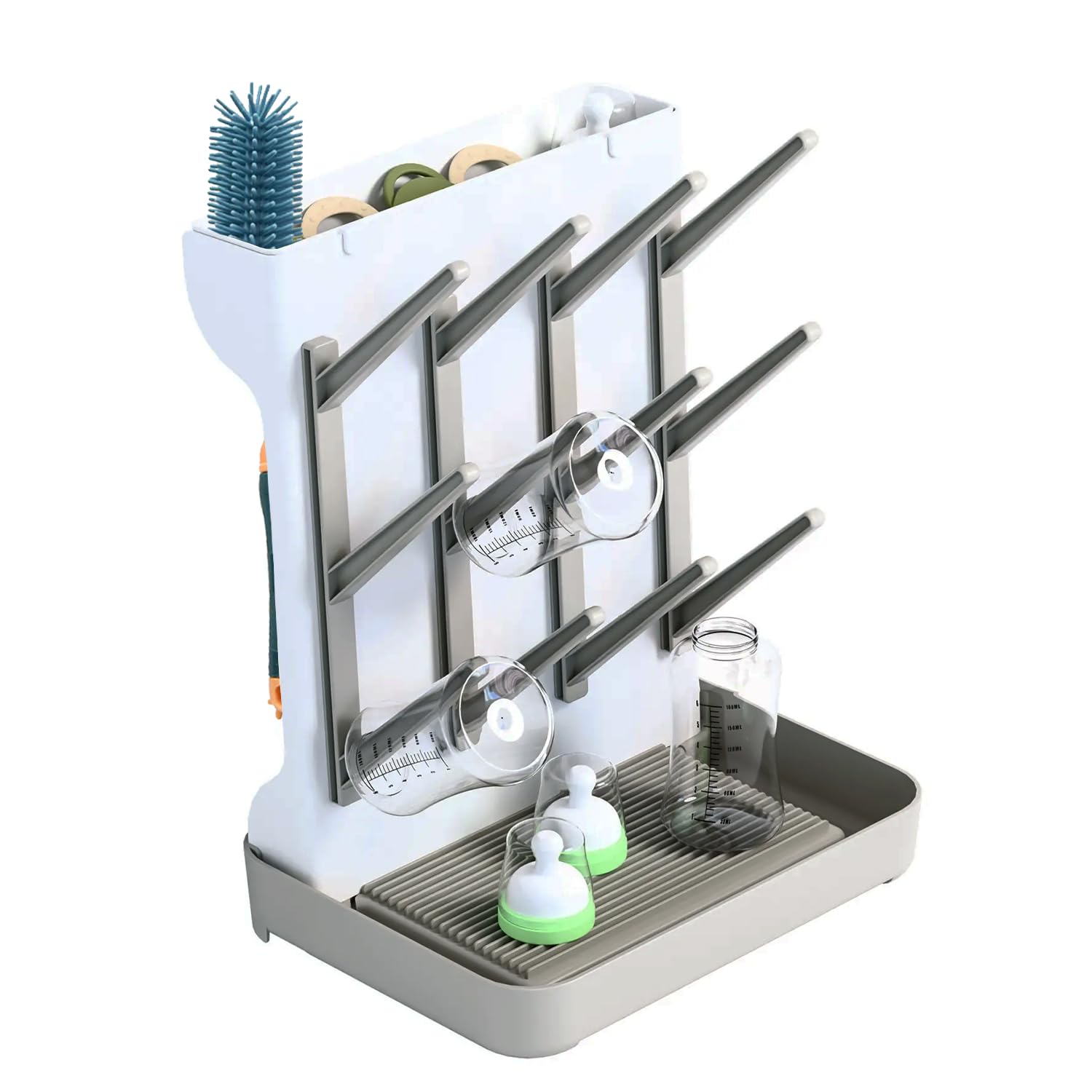 Baby Bottle Drying Rack, Vertical Space Saving Countertop Standing Drying Rack Baby Accessory, Bottle Brsuh, Pacifier, Breast Pump Accessories Drying Stand, Storage Organizer (Gray) - Grey