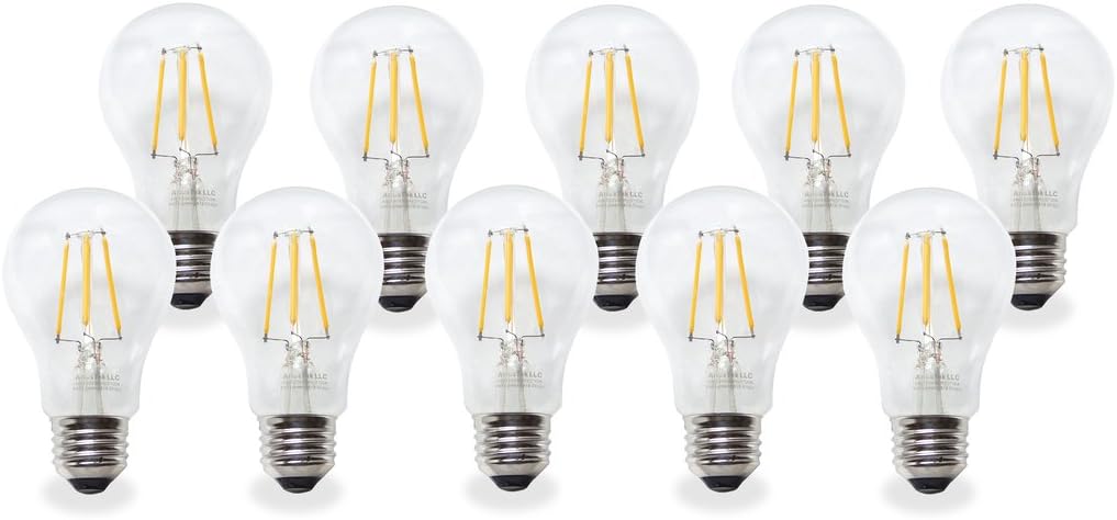 A19 4W LED Filament Light Bulb A19 40 Watt Equivalent, 10 Pack, 2700K, E26 Base, UL Listed