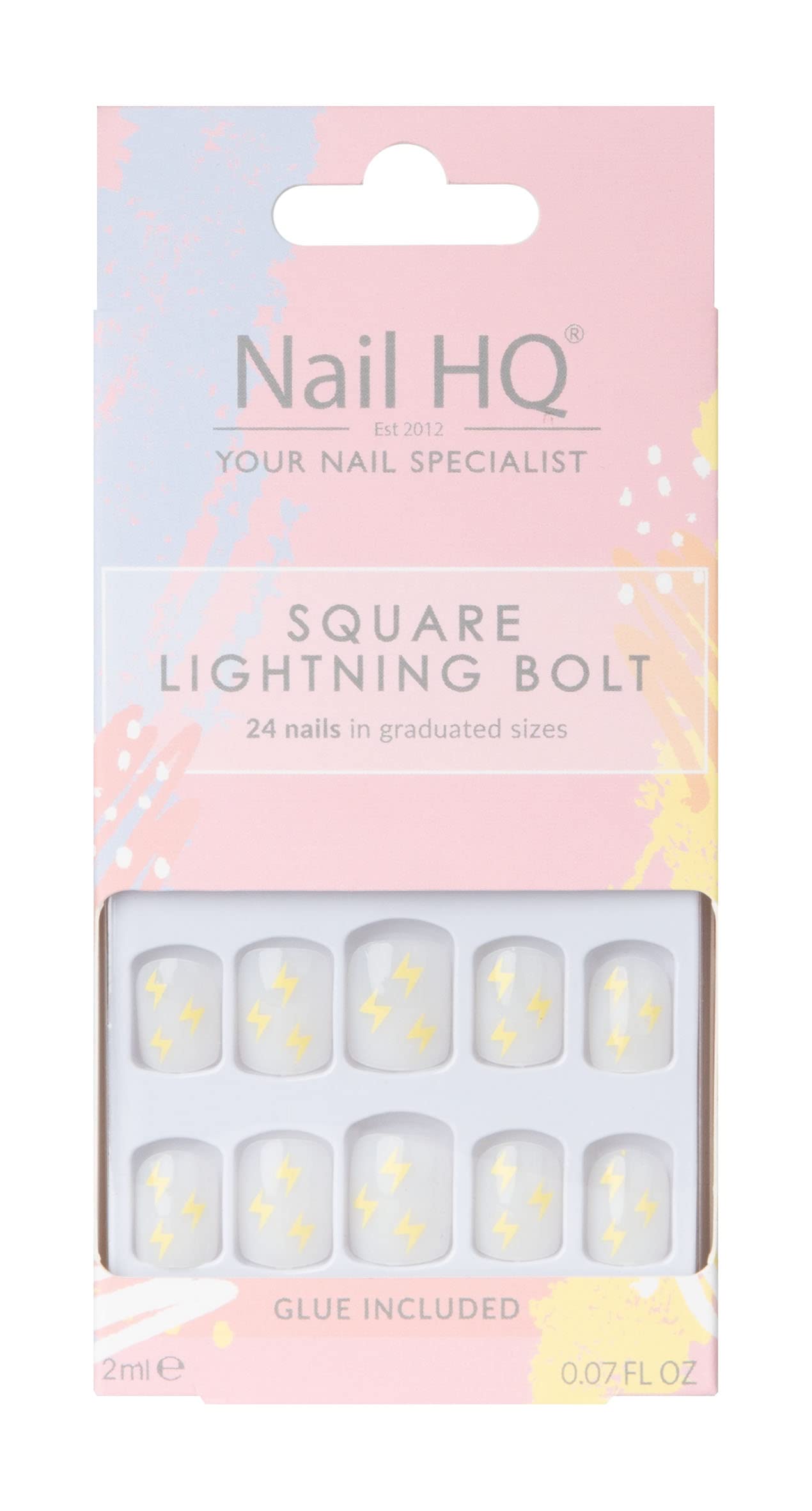 Nail HQ Square Lightning Bolt Nails, White, Medium