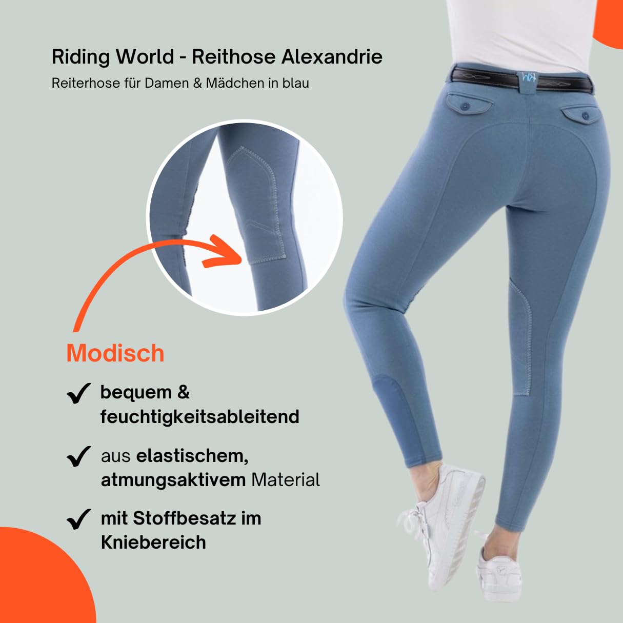 RIDING WORLD Pantalon d'équitation pour femme et enfant Alexandrie | Pantalon d'équitation avec genoux en tissu | avec poches avant | Legging d'équitation en six couleurs | Vêtements d'équitation en