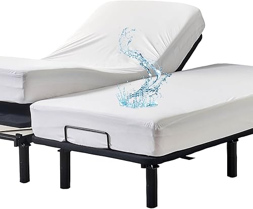 Kingnex Protector de colchón impermeable tamaño King dividido para cama ajustable estilo sábana bajera con falda elástica mejorada