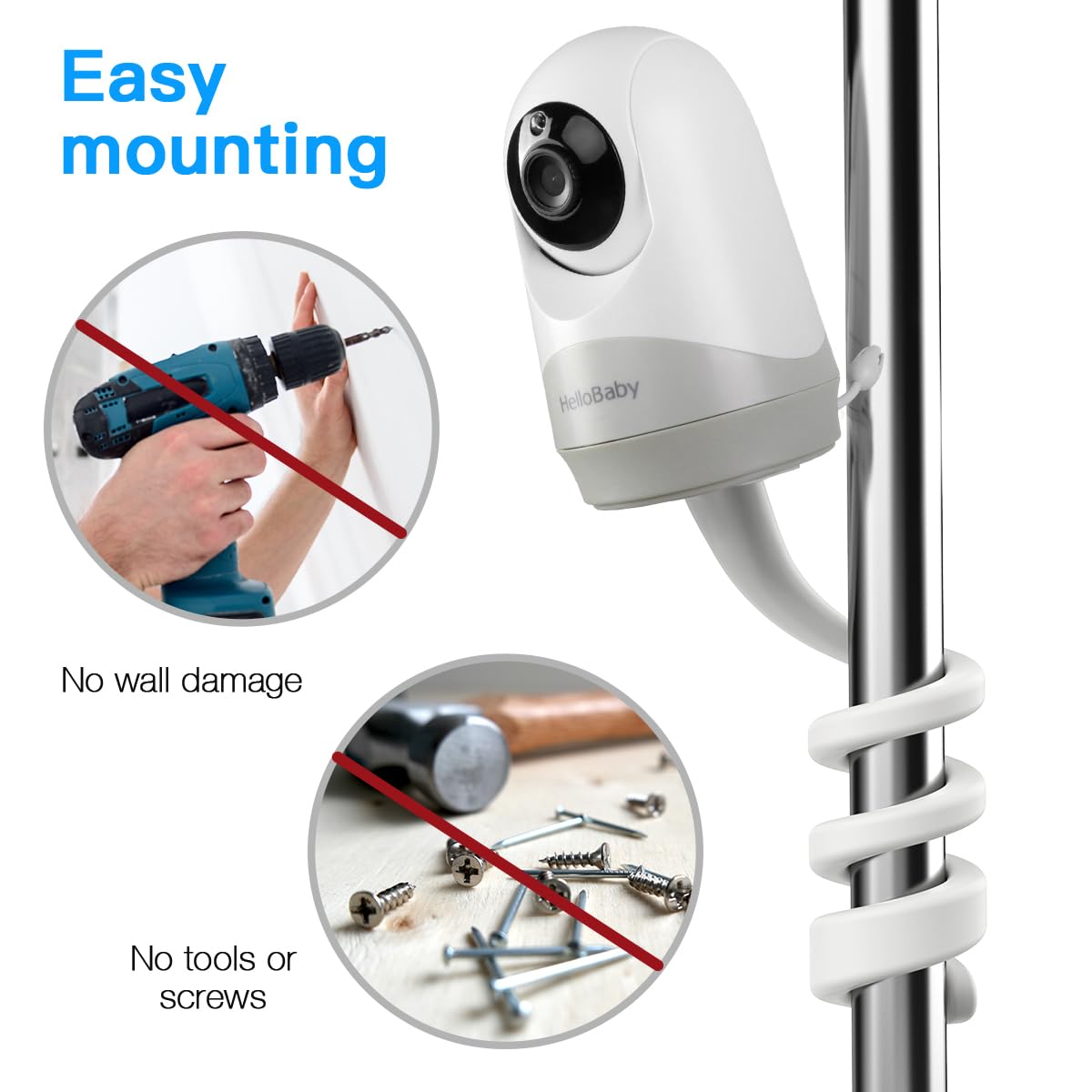 Supporto per baby monitor Hello Baby Video, supporto flessibile per baby monitor Baby Monitor Supporto per videocamera per lettino, compatibile con HelloBaby Monitor