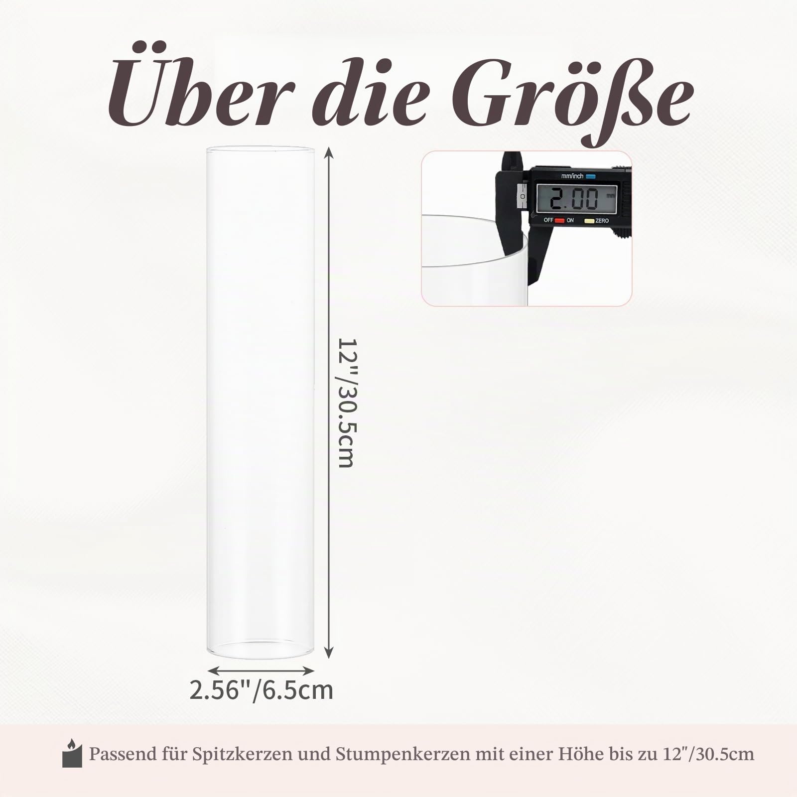 Glaszylinder für Kerzen: 6 Stück Windlichtglas Ohne Boden | 6,5 x 30,5cm, Windgeschütztes Design, Glas Windlicht Kerzenhalter für Außen, Hochzeit, Tischdeko, Partys, Weihnachten, Kamin