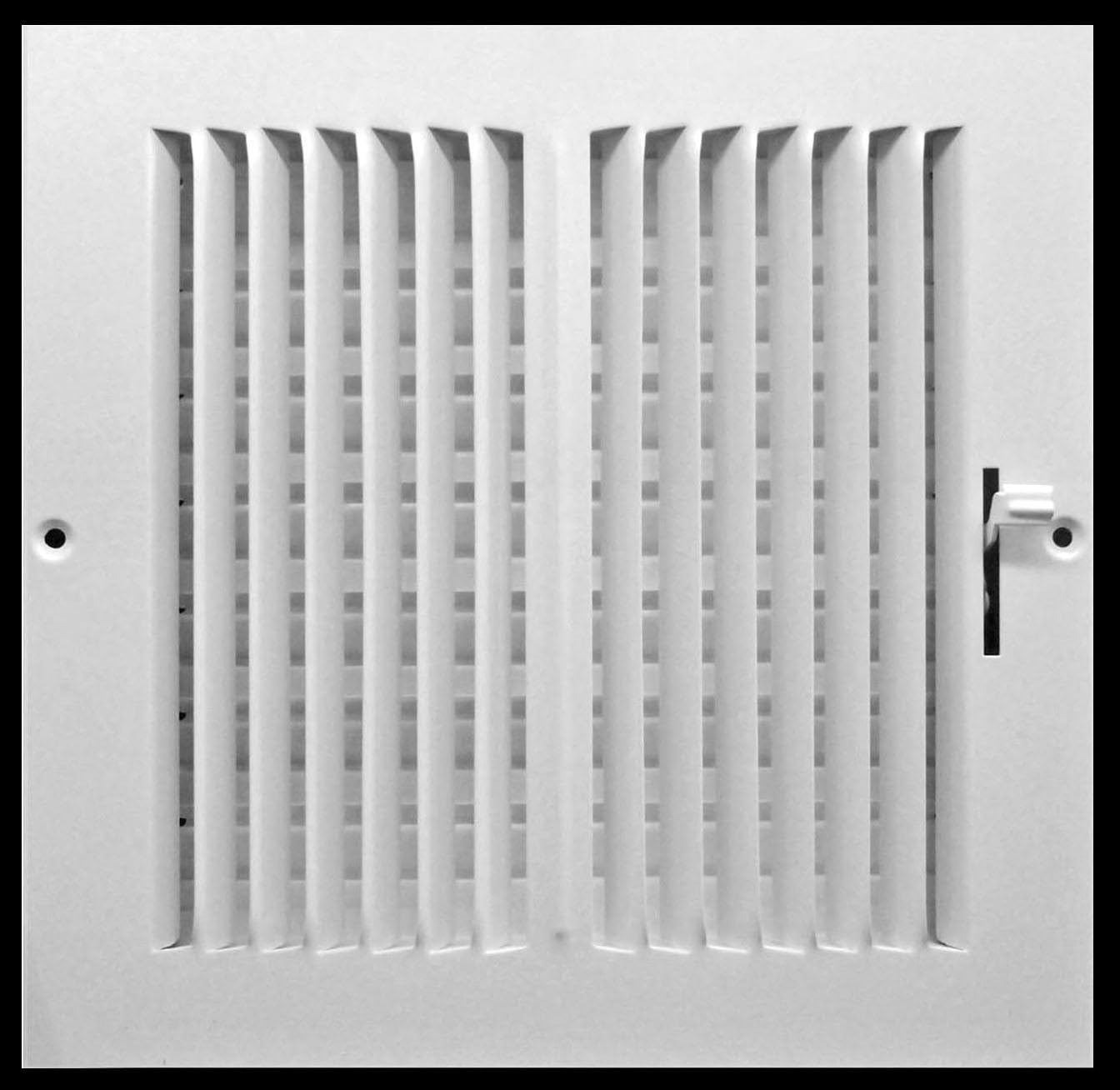 HVAC Premium 10" X 10" 2-Way Vertical AIR Supply Grille - Duct Cover & Diffuser - Flat Stamped FACE - White [Outer Dimensions: 11.75"W X 11.75"H]