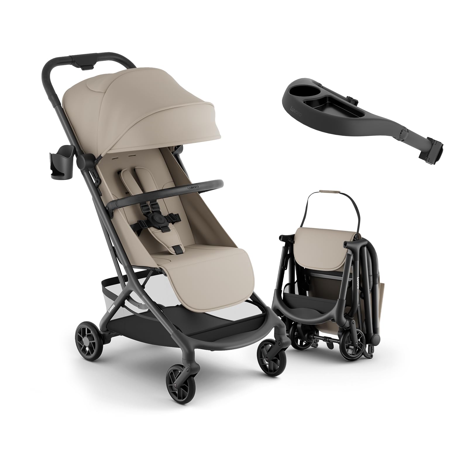 Luvoro Neo Lightweight Travel Stroller with Snack Tray, Airplane-Friendly Compact Baby Stroller, One-Hand Fold Portable Stroller for Toddler 0-55lbs, Adjustable Recline Seat, UPF 50+ Canopy,Rain Cover - 2