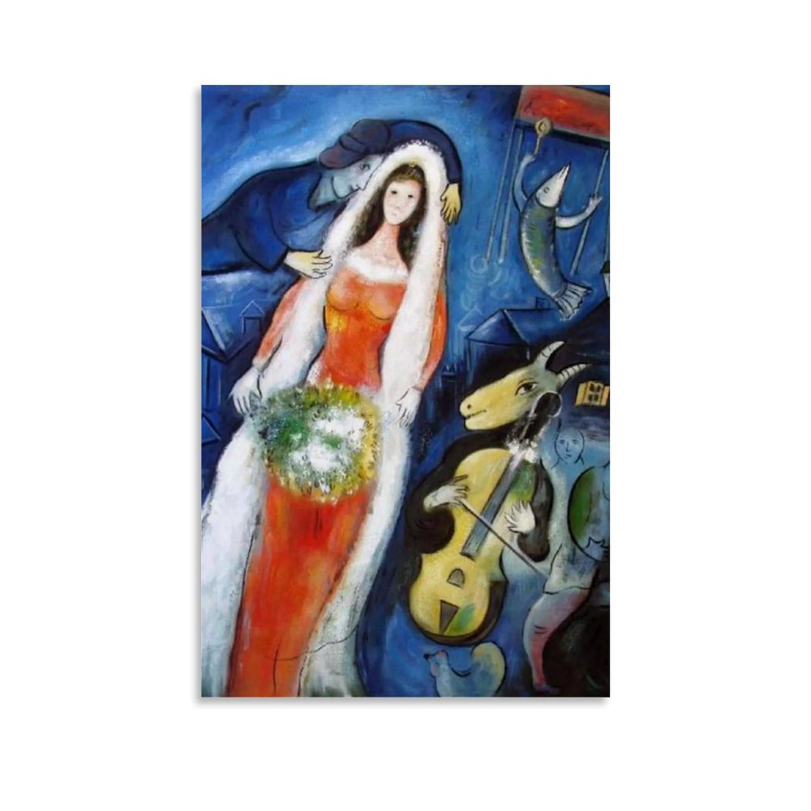 YYUEQIL Marc Chagall Prints《The Bride》Poster Painting Art Print Wall Photo Paint Hanging Picture Family Bedroom Decor Gift Unframe 24x36inch(60x90cm)