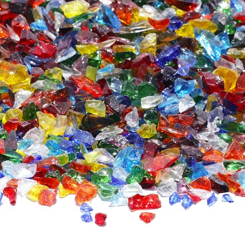 QYGL Crushed Glass for Resin Art DIY Crafts and Home Decor - 0.9LB Colorful Broken Glass Pieces 3-6mm for Vase Fillers Tabletop Fire Pit and Aquarium Rocks