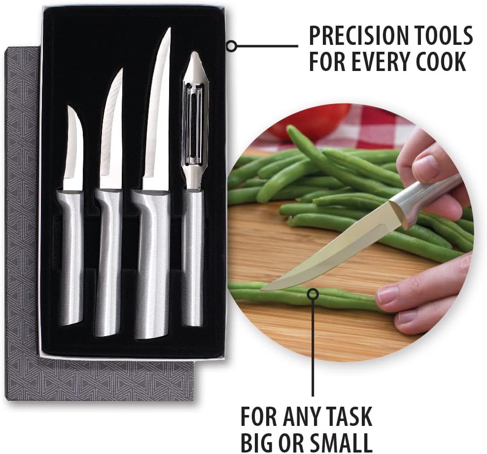 Rada Cutlery Meal Prep Gift Set (S05), 4-Piece Knife Set with Quick Edge Sharpener (R119), Stainless Steel Blades, Silver Handle