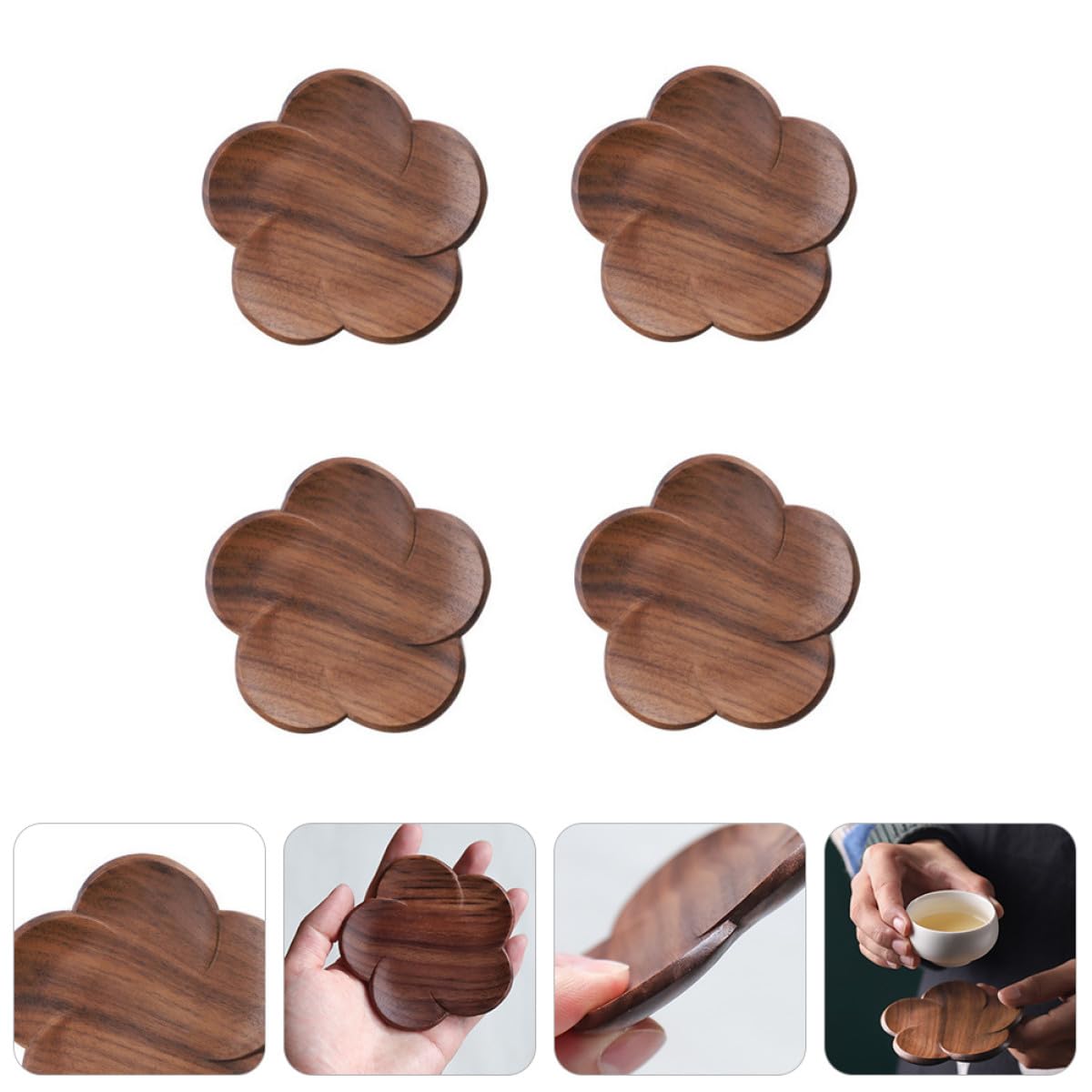 Becheruntersetzer 4 Stück aus Schwarznuss Holz für Tisch und Büro