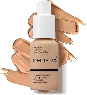 PHOERA Foundation Makeup Naturally Liquid Foundation Full Coverage Mattle Oil-Control Concealer 8 Colors Optional,Great Ch...